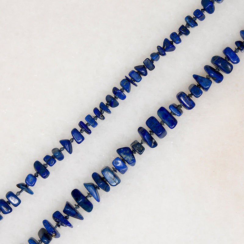 Lapis Lazuli Nugget Beads on Blue Silk