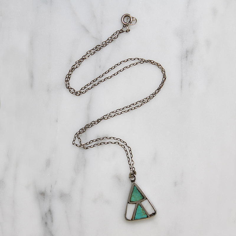 Triangles Turquoise & Mother of Pearl Inlay Pendant