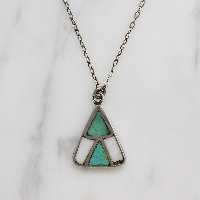 Triangles Turquoise & Mother of Pearl Inlay Pendant