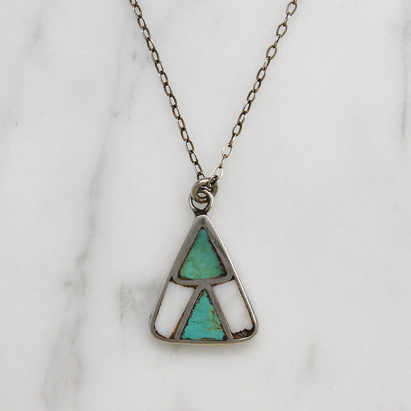 Triangles Turquoise & Mother of Pearl Inlay Pendant