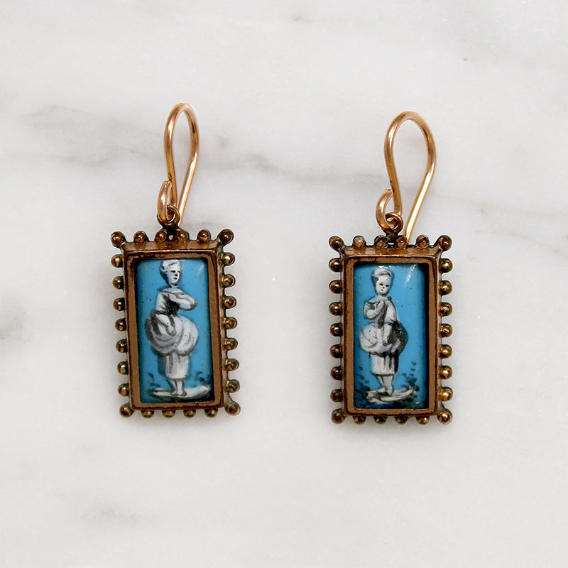 Coy Swiss Miss Enamel Victorian Earrings