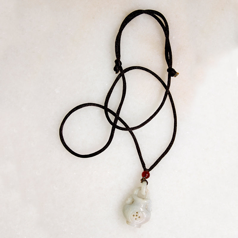 Pale Green Jade Vase on Brown Silk Cord Necklace
