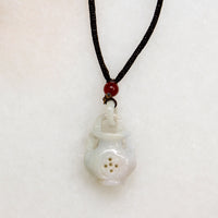 Pale Green Jade Vase on Brown Silk Cord Necklace