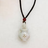 Pale Green Jade Vase on Brown Silk Cord Necklace