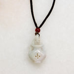 Pale Green Jade Vase on Brown Silk Cord Necklace