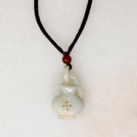 Pale Green Jade Vase on Brown Silk Cord Necklace