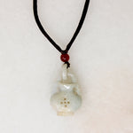 Pale Green Jade Vase on Brown Silk Cord Necklace