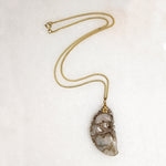 Leafy Carved Brown Jade on Gold Filled Chain