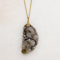 Leafy Carved Brown Jade on Gold Filled Chain