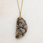 Leafy Carved Brown Jade on Gold Filled Chain