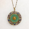 Ornate Chinese Aventurine & Enamel Silver Gilt Necklace