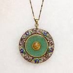 Ornate Chinese Aventurine & Enamel Silver Gilt Necklace