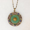 Ornate Chinese Aventurine & Enamel Silver Gilt Necklace