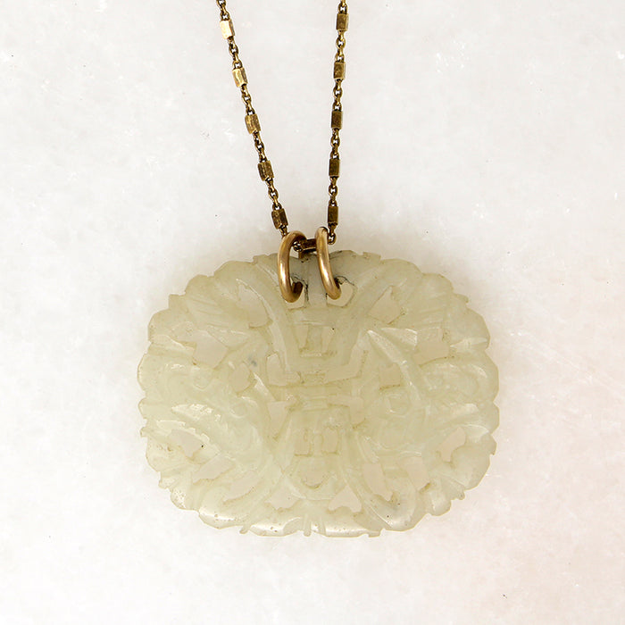 Exquisite Carved Jade on Fancy Silver Gilt Chain