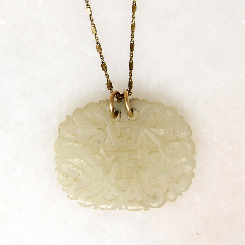 Exquisite Carved Jade on Fancy Silver Gilt Chain