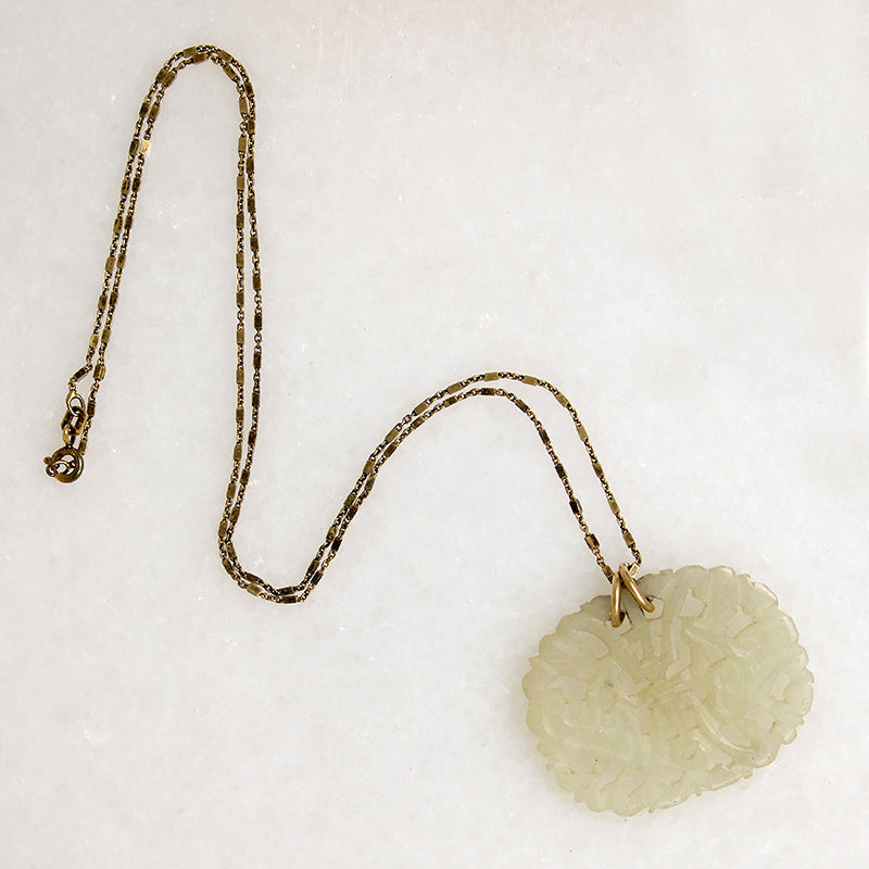 Exquisite Carved Jade on Fancy Silver Gilt Chain