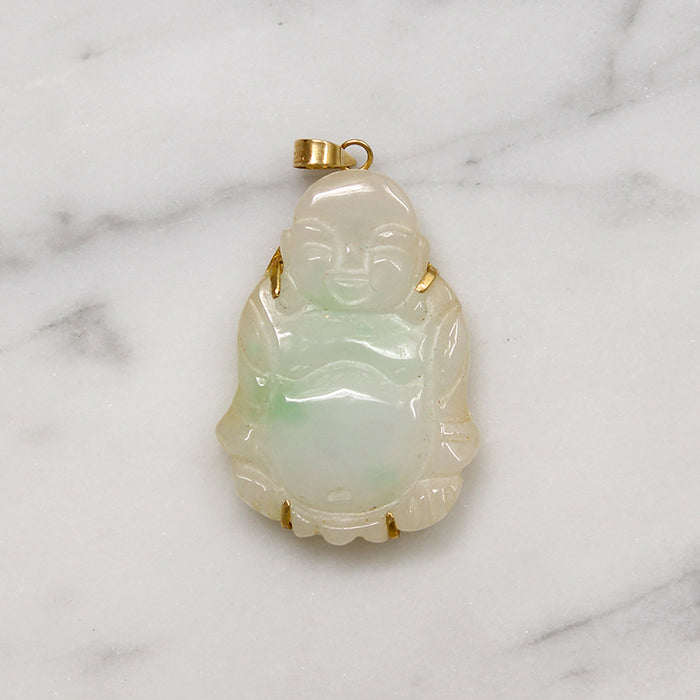 Jolly Jade Buddha in 14k Gold Pendant