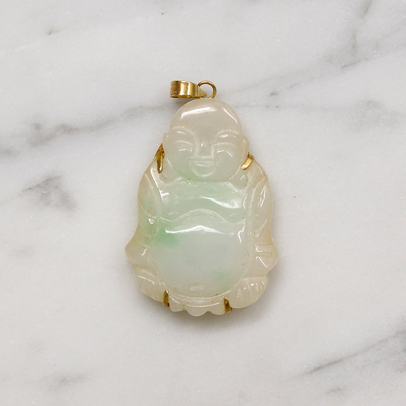Jolly Jade Buddha in 14k Gold Pendant