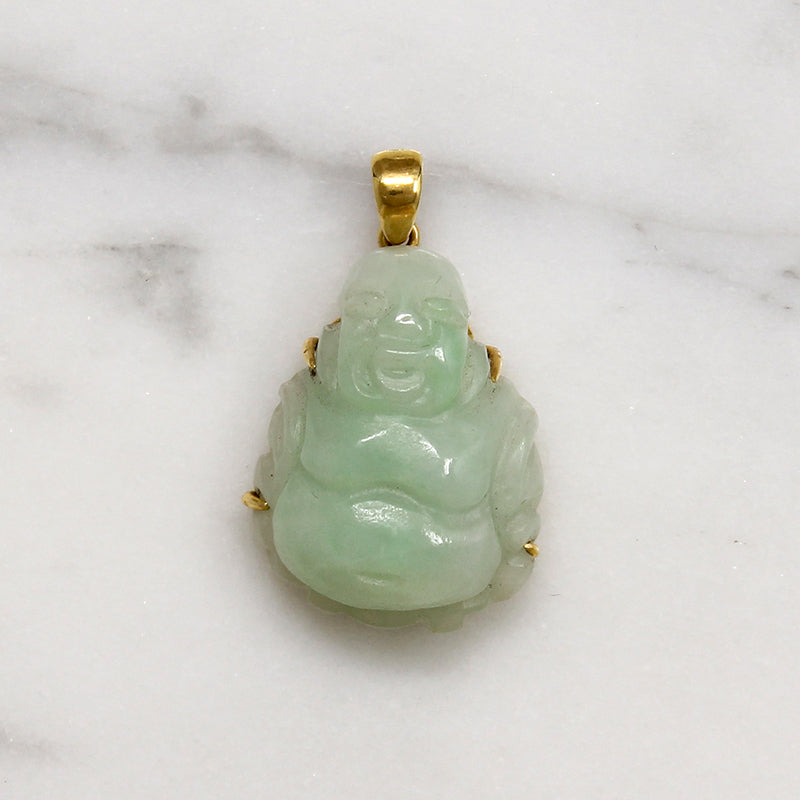 Chubby Little Jade Buddha in 14k Gold Frame