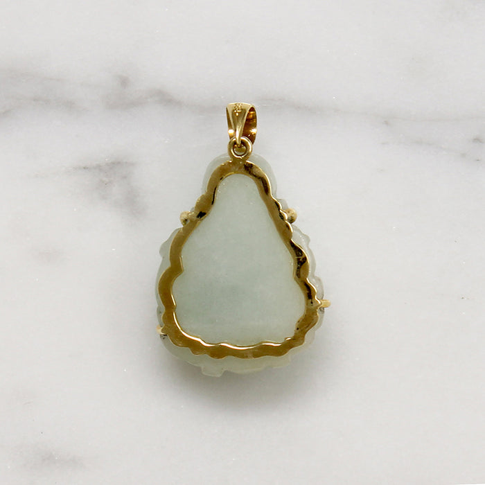 Chubby Little Jade Buddha in 14k Gold Frame