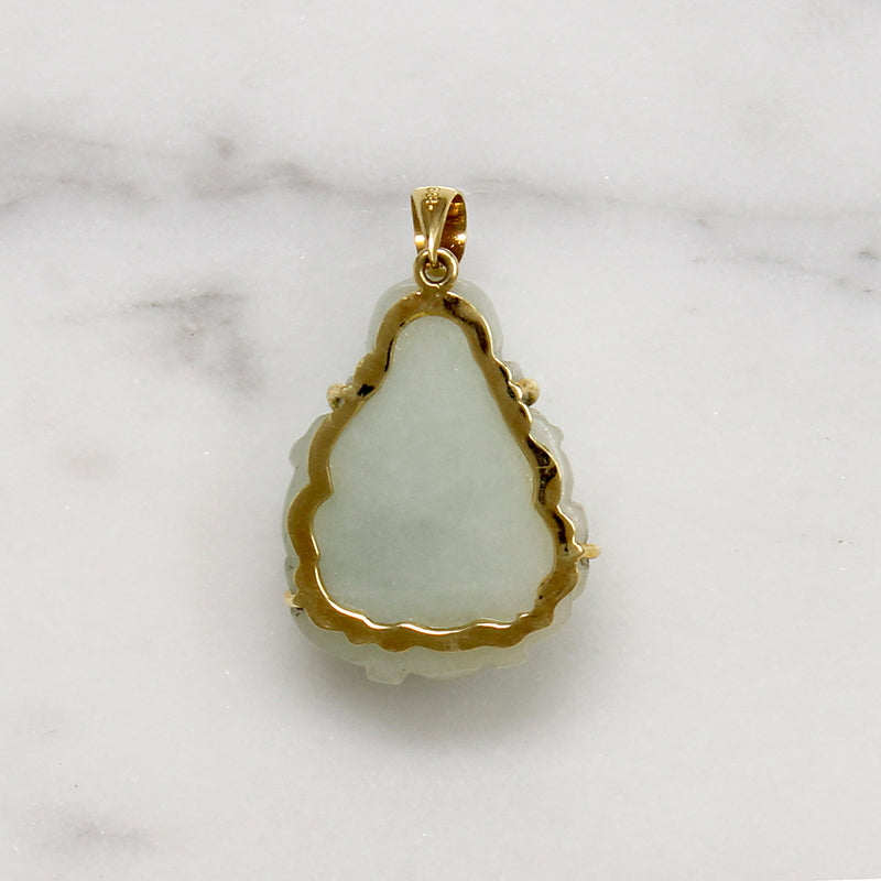 Chubby Little Jade Buddha in 14k Gold Frame