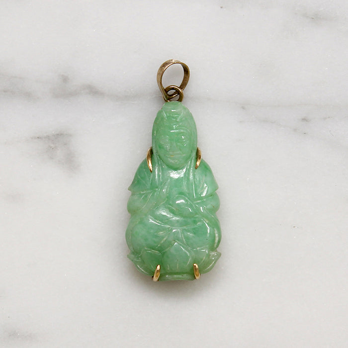 Serene Guanyin Jade & 14k Gold Pendant