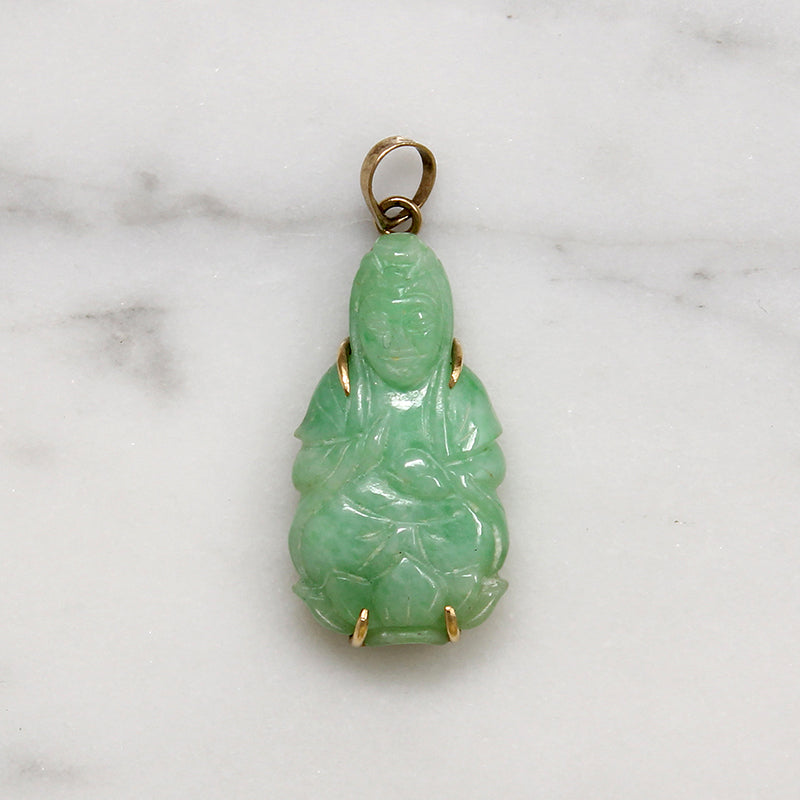 Serene Guanyin Jade & 14k Gold Pendant