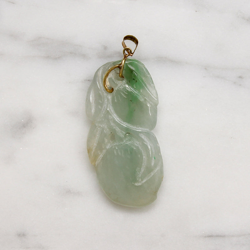 Pair of Plums Jade Pendant with 14k Gold Bale