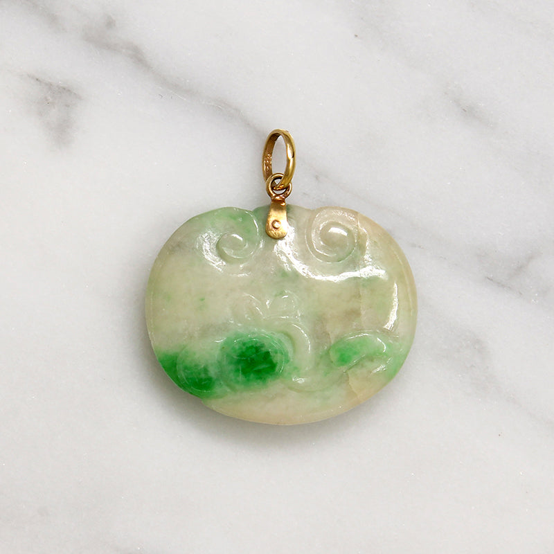 Antique Jade Bat Pendant with 14k Gold Fittings