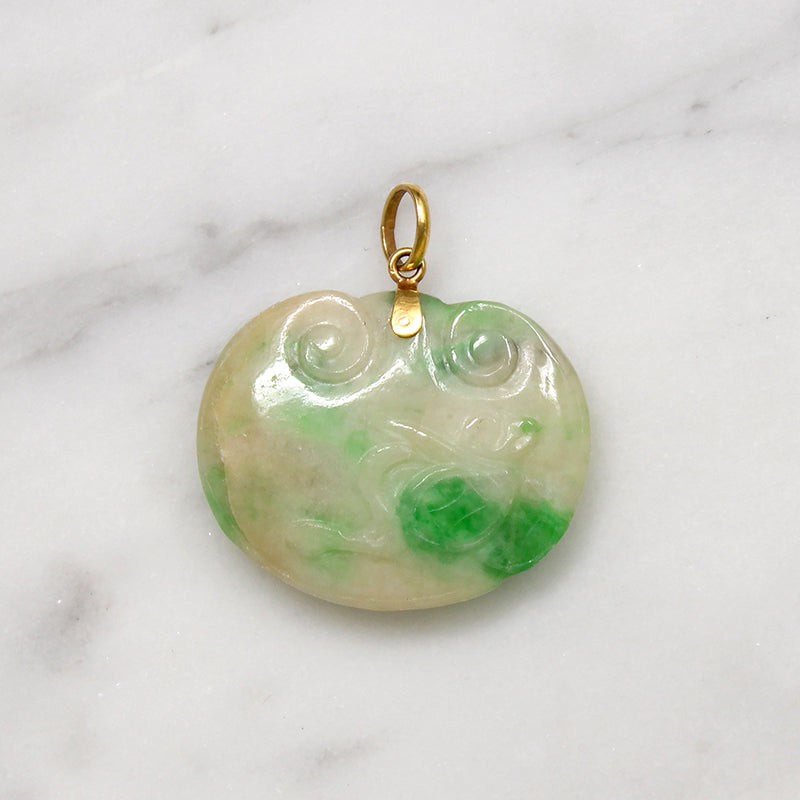 Antique Jade Bat Pendant with 14k Gold Fittings