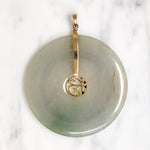 Grey-Green Jade Circle & 14k Gold Pendant 