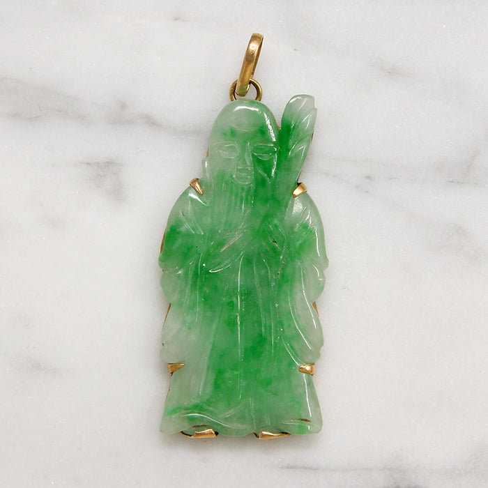 Jade Scholar Pendant with 18k Gold Frame