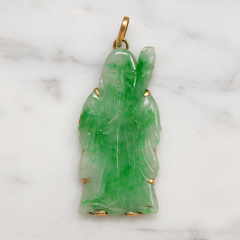Jade Scholar Pendant with 18k Gold Frame