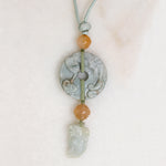 Carved Jade Ring & Carnelian Bead Chinese Necklace