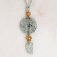Carved Jade Ring & Carnelian Bead Chinese Necklace