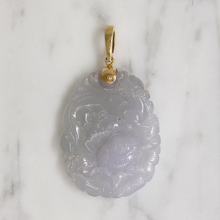 Peacock & Peony Lavender Jade with 14k Gold Fittings