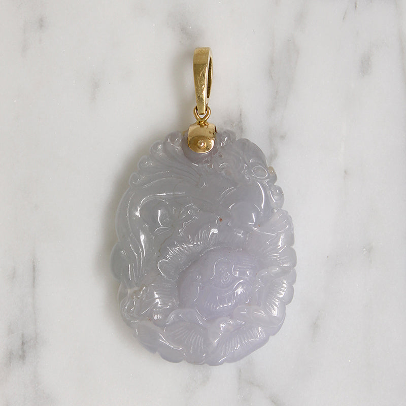 Peacock & Peony Lavender Jade with 14k Gold Fittings