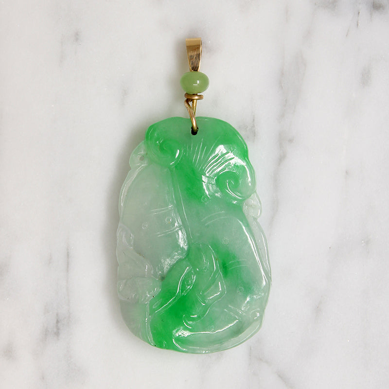 "Jade" Glass & Gold Dragonfish Pendant