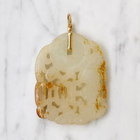 Nephrite Jade Bat & Coin with 18k Gold Fittings