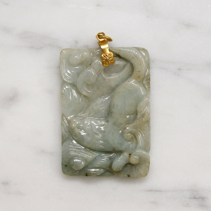 Prowling Lion Carved Jade Pendant