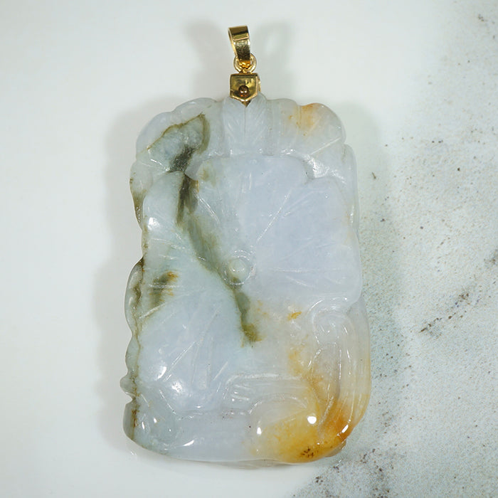 Bat and Lotus Vintage Jade Pendant