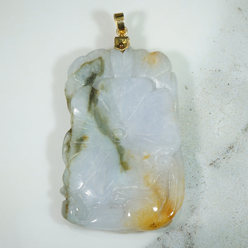 Bat and Lotus Vintage Jade Pendant