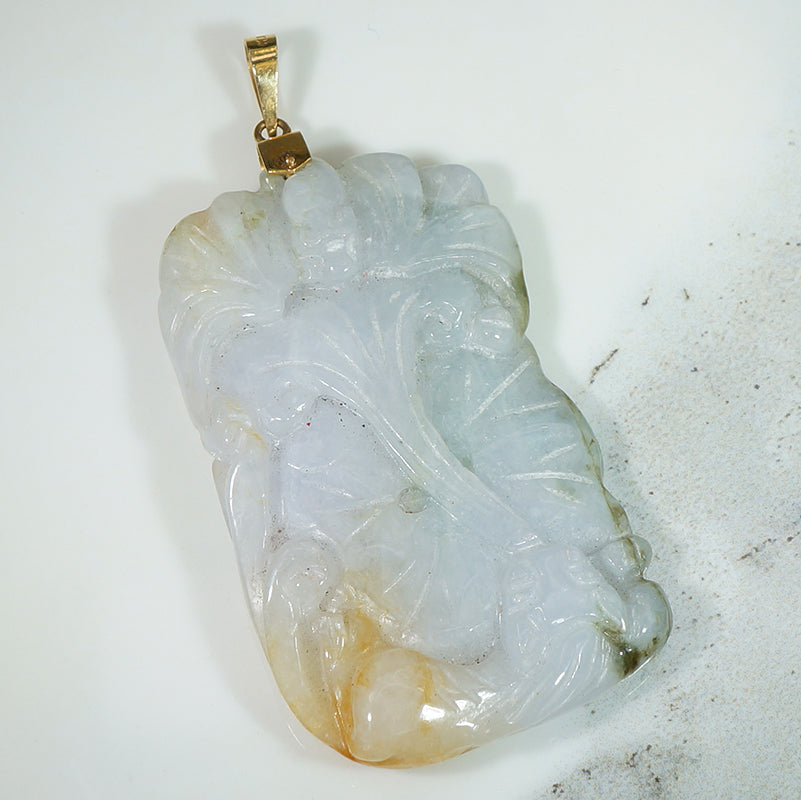 Bat and Lotus Vintage Jade Pendant