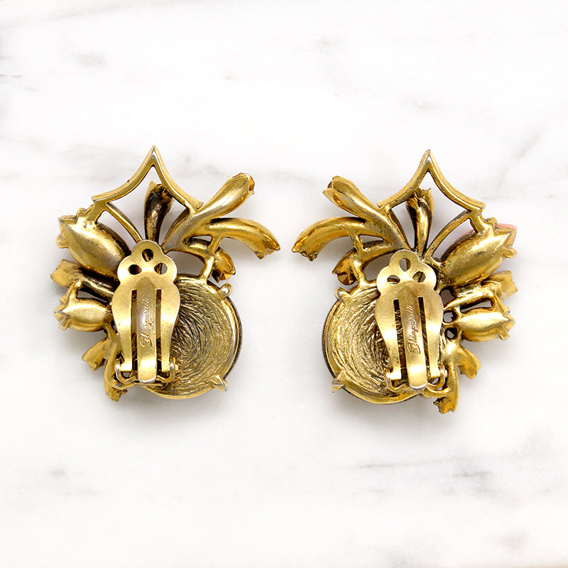 Enchanted Pastel Rose & Rhinestone Earrings by Sciaparelli