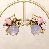 Enchanted Pastel Rose & Rhinestone Earrings by Sciaparelli