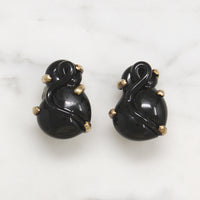 Black Rose Glass & Gilded Silver Clip-On Earrings