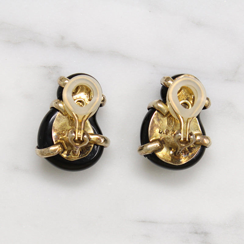 Black Rose Glass & Gilded Silver Clip-On Earrings