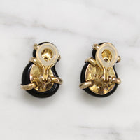 Black Rose Glass & Gilded Silver Clip-On Earrings