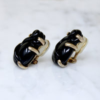 Black Rose Glass & Gilded Silver Clip-On Earrings