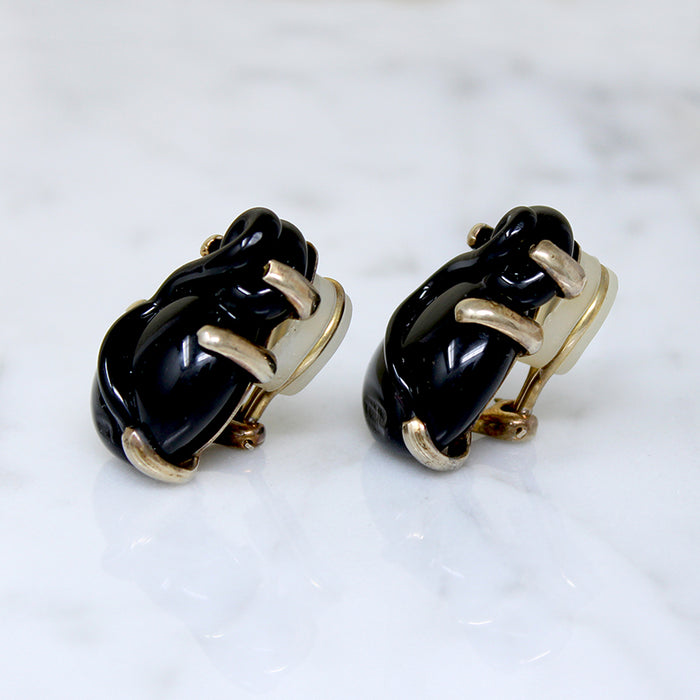 Black Rose Glass & Gilded Silver Clip-On Earrings